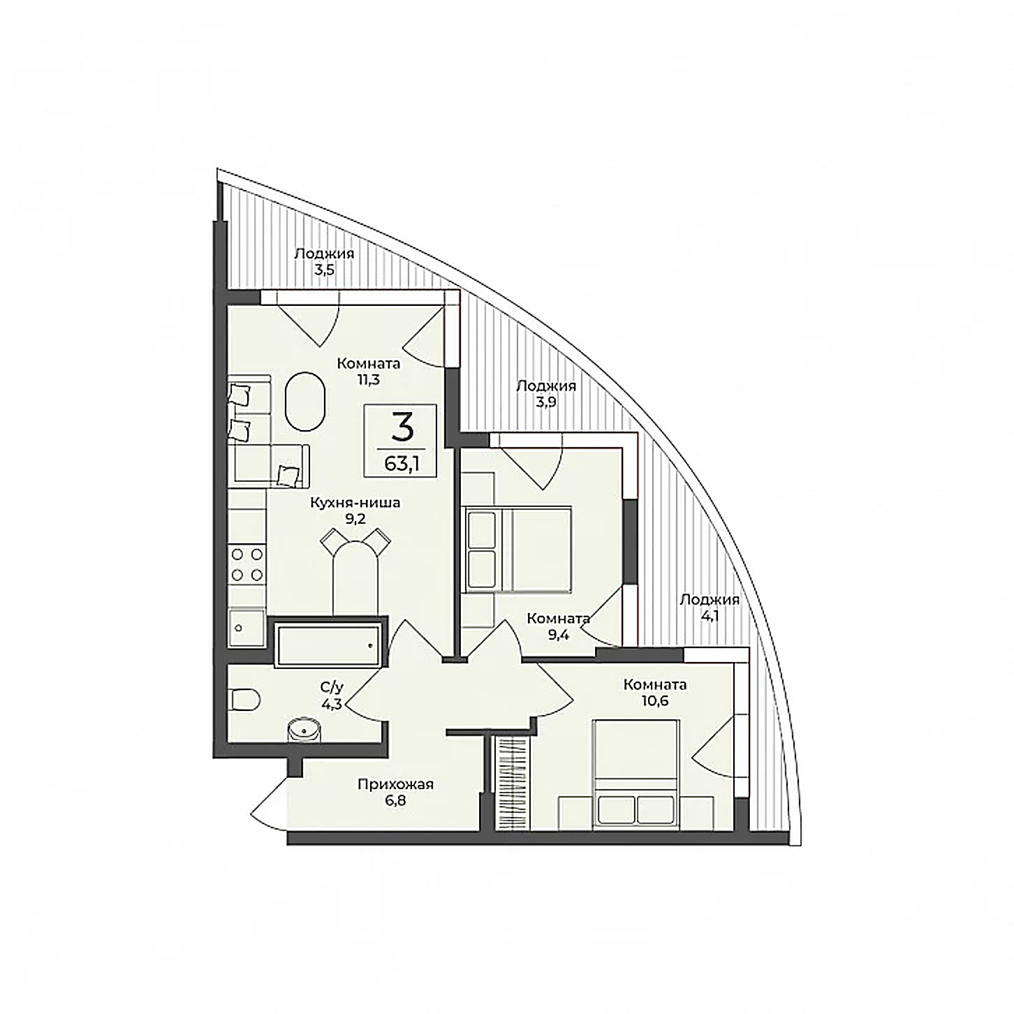 3-комнатная